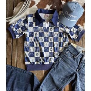 NEW HOWDY HANNY women's rodeo check polo in blue